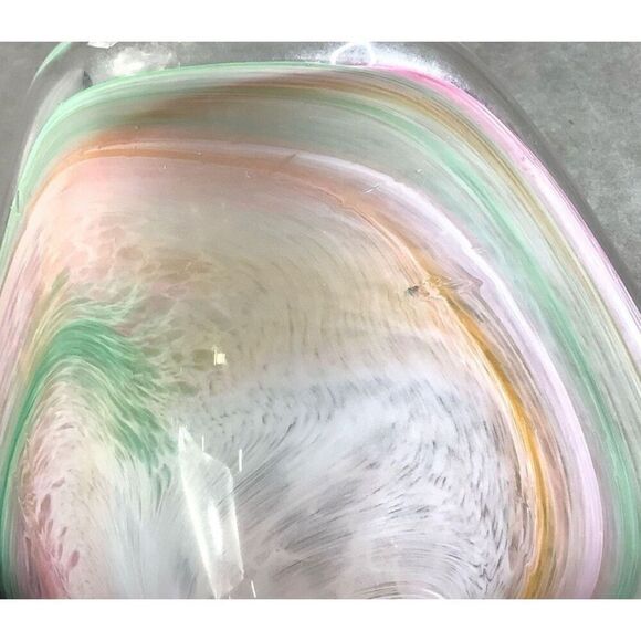 Murano Italian Art Glass Bowl Centerpiece Colorful Pastel Swirl Rainbow - Picture 5 of 6